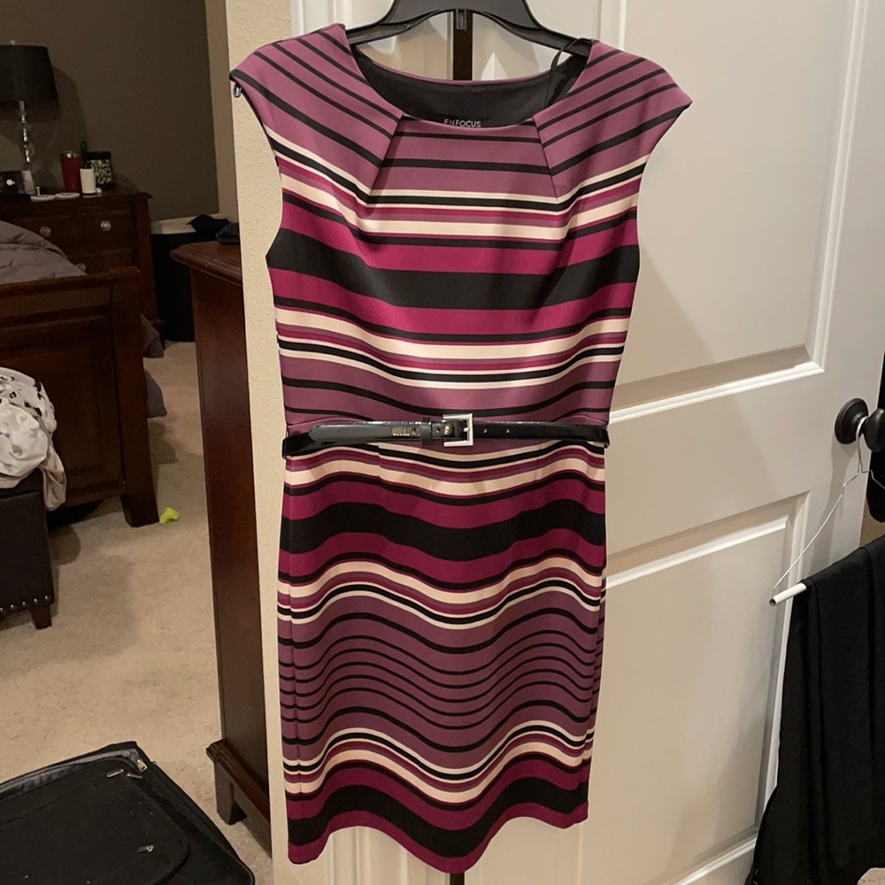Enfocus - Purple/Magenta/Black/White Stripe Dress